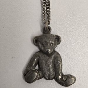 Vintage 1998 USPS Pewter Teddy Bear Pendant Necklace, Made In USA
